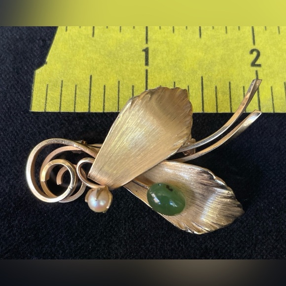 Hobé - Vintage Brooch / Pin - 12kf - Pearl - Jade - Picture 4 of 6